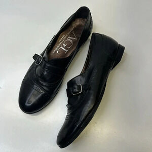 AGL Loafer Shoes Oxford Leather Slip On Shoe Adjustable Buckle Black Size 38 8
